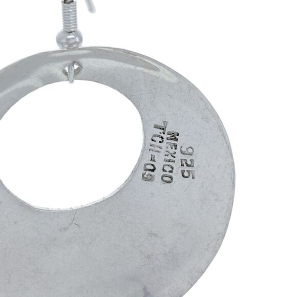 Southwest Sterling Silver 925 Mexico Taxco TCH-09 Open Circle Dangle Earrings - Picture 3 of 5